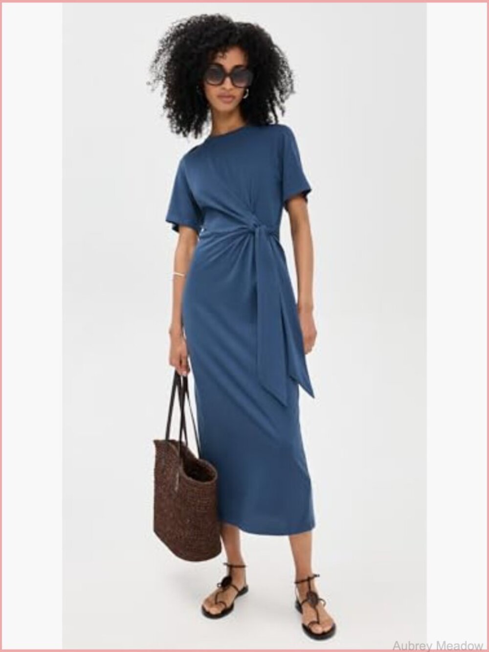Wrap Midi Dress - Stretch Jersey, Crew Neck, Short Sleeves - Picture 5 of 6